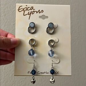 Erica Lyons Silver and Blue Earring Set